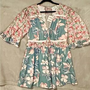 Floral Boho Romper with Bell Sleeves